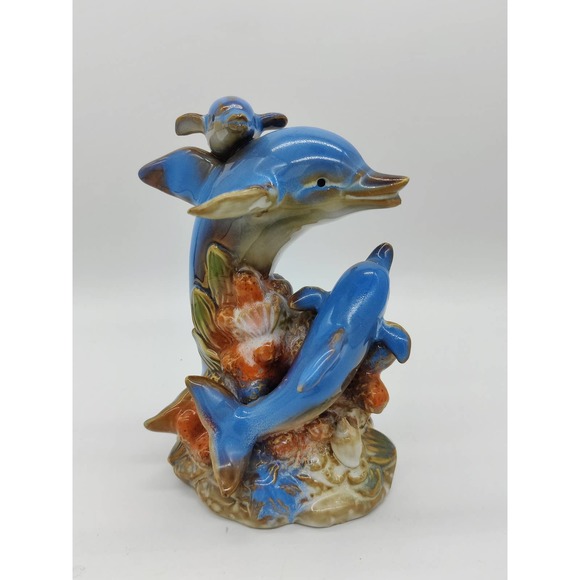 Dolphin Figurine Dolphins Decorative Sculpture Beautiful 7" Ceramic Decor Ocean - Picture 2 of 8